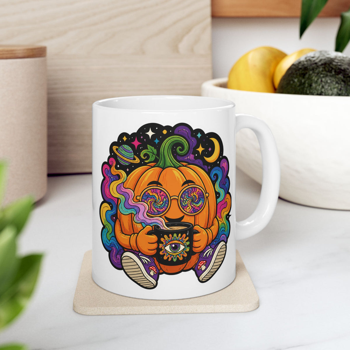 Psychedelic Pumpkin Mug — Colorful Rainbow Pumpkin Ceramic Coffee Cup (11oz & 15oz)