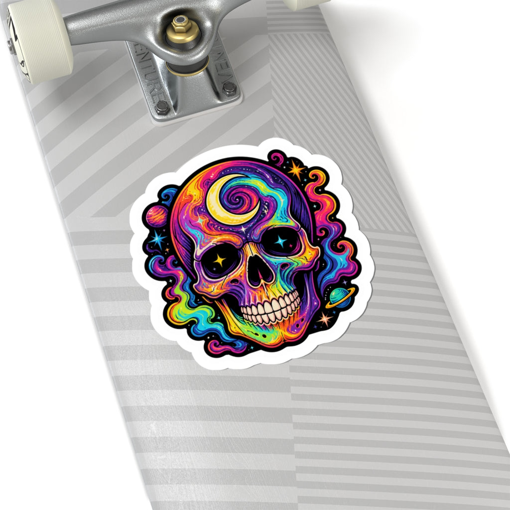 Psychedelic Skull Sticker — Colorful Cosmic Skull Kiss-Cut Decal