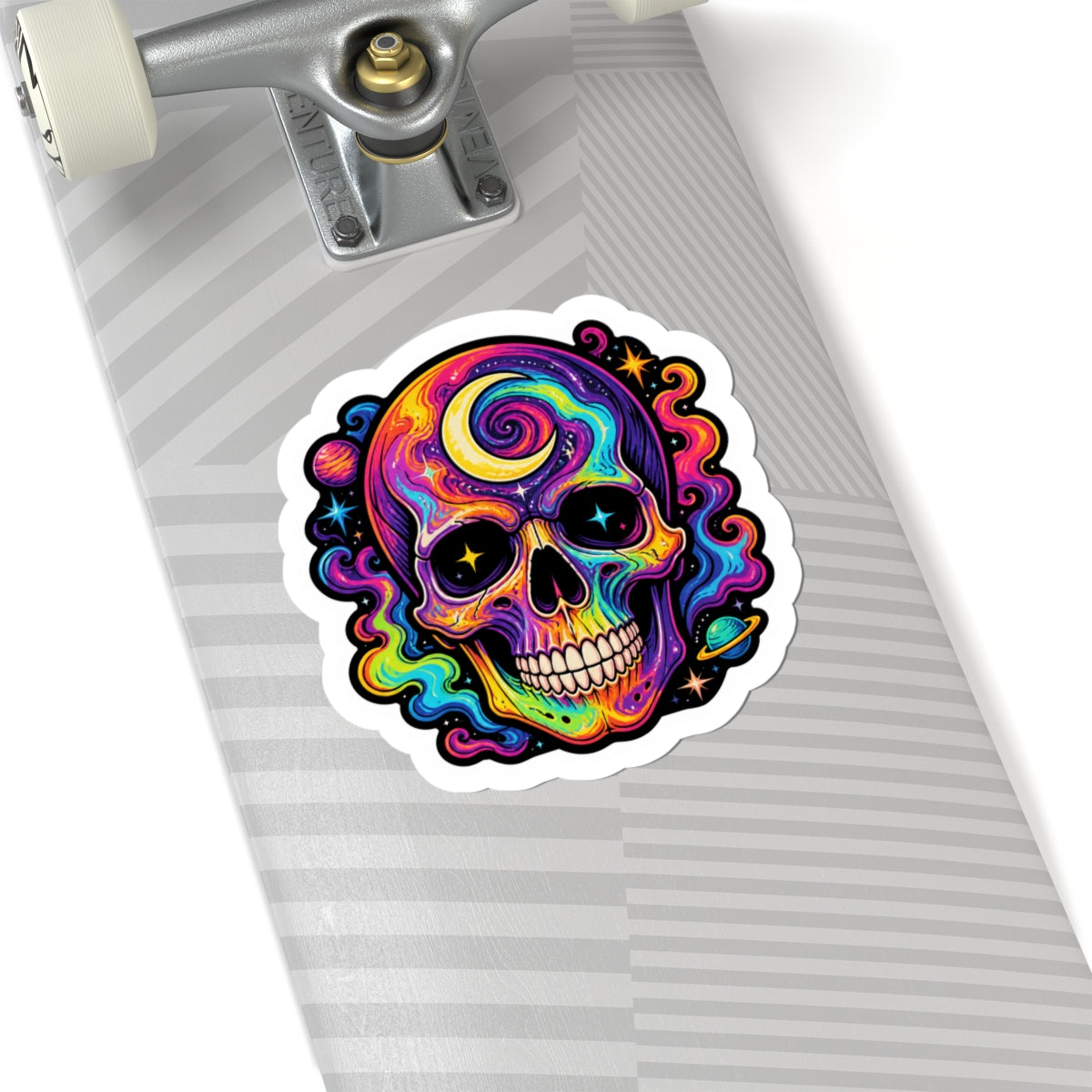 Psychedelic Skull Sticker — Colorful Cosmic Skull Kiss-Cut Decal