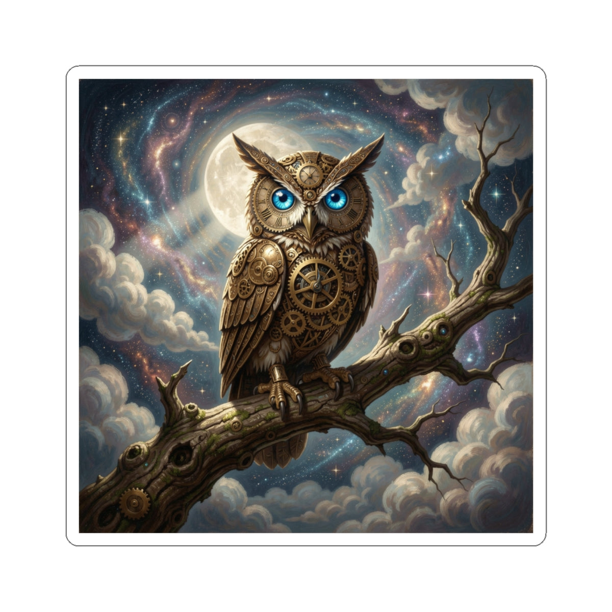 Mystical Steampunk Owl Kiss-Cut Sticker