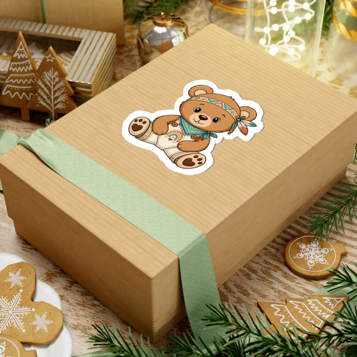 Boho-Inspired Bear Kiss-Cut Sticker
