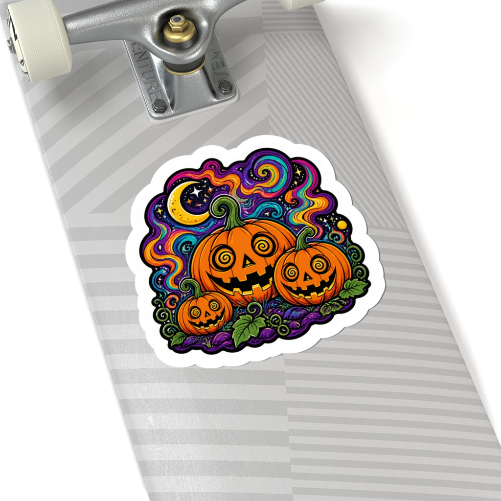 Psychedelic Jack-O’-Lantern Kiss-Cut Sticker – Halloween Pumpkin Trio