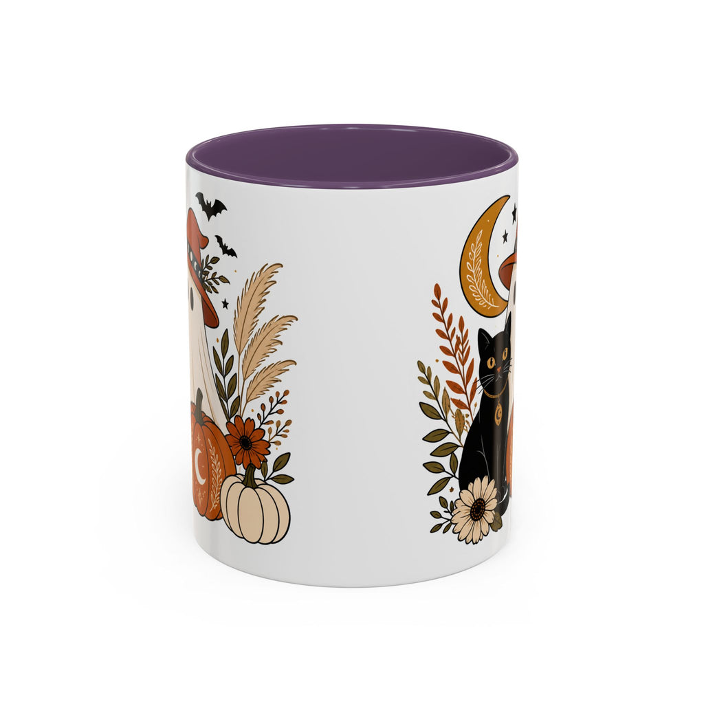 Halloween Ghost & Black Cat Accent Coffee Mug — Spooky Pumpkin Fall Coffee Cup (11/15oz)