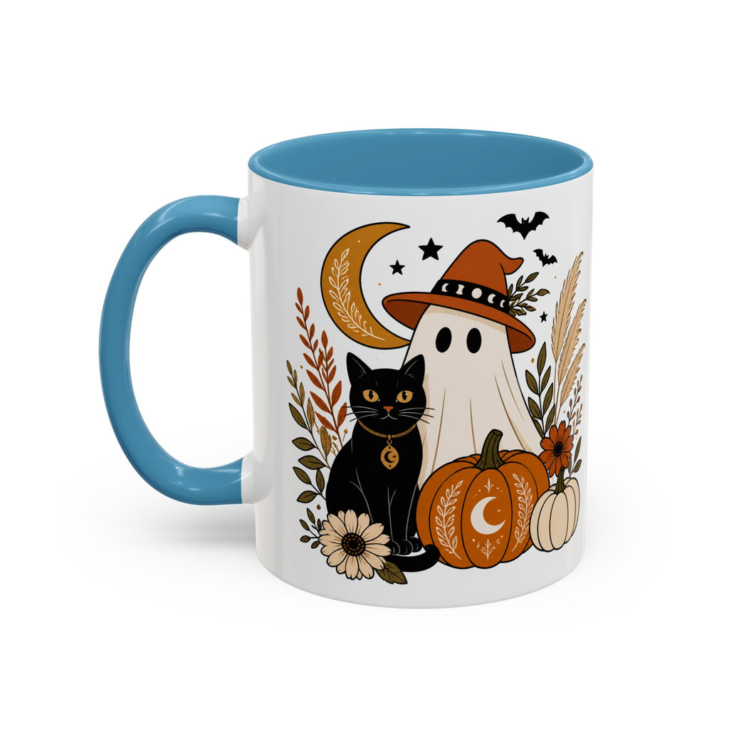 Halloween Ghost & Black Cat Accent Coffee Mug — Spooky Pumpkin Fall Coffee Cup (11/15oz)