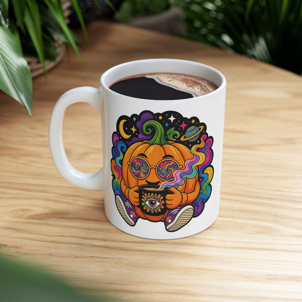 Psychedelic Pumpkin Mug — Colorful Rainbow Pumpkin Ceramic Coffee Cup (11oz & 15oz)