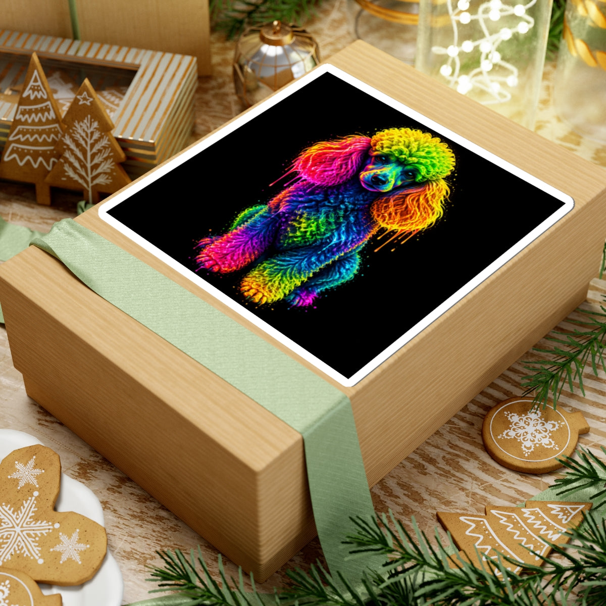 Rainbow Poodle Kiss-Cut Sticker