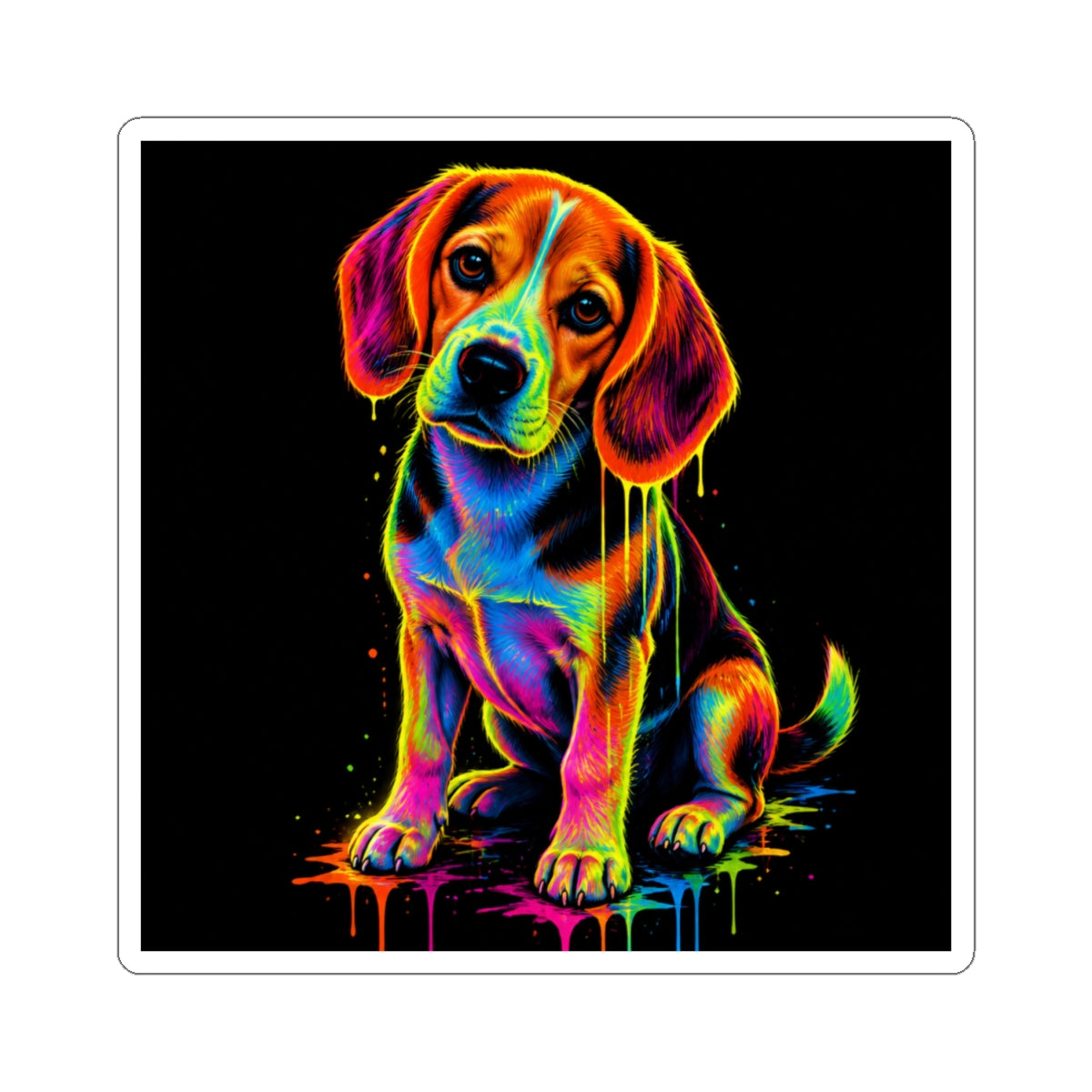 Neon Rainbow Beagle Puppy Kiss-Cut Sticker