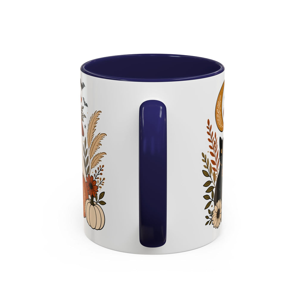 Halloween Ghost & Black Cat Accent Coffee Mug — Spooky Pumpkin Fall Coffee Cup (11/15oz)
