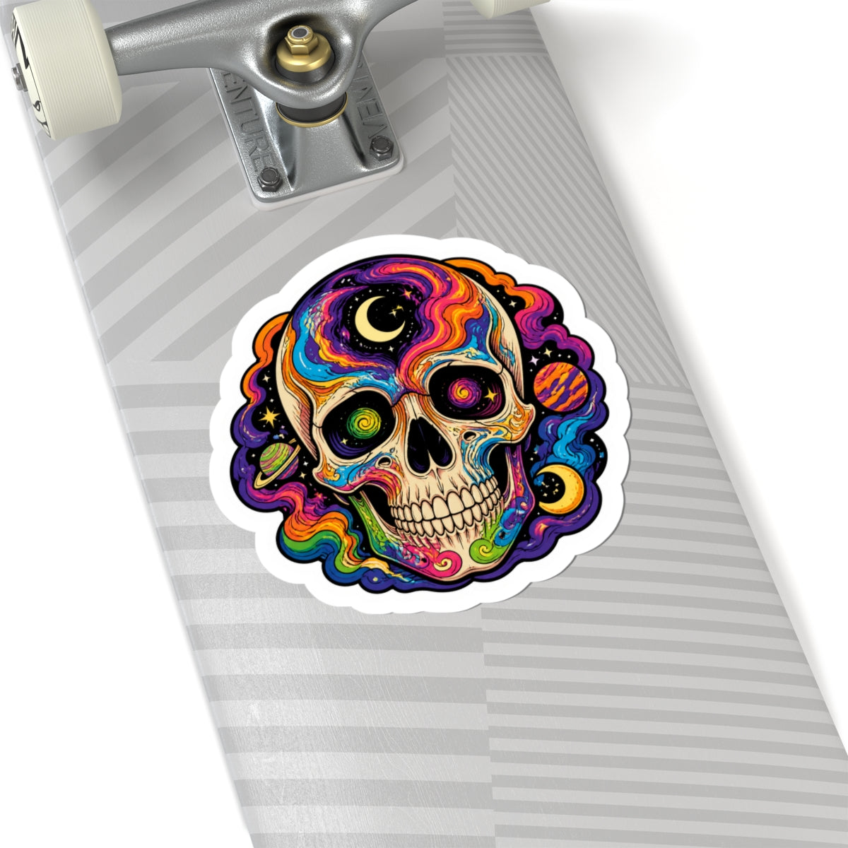 Psychedelic Cosmic Skull Sticker — Colorful Space Skull Kiss-Cut Decal