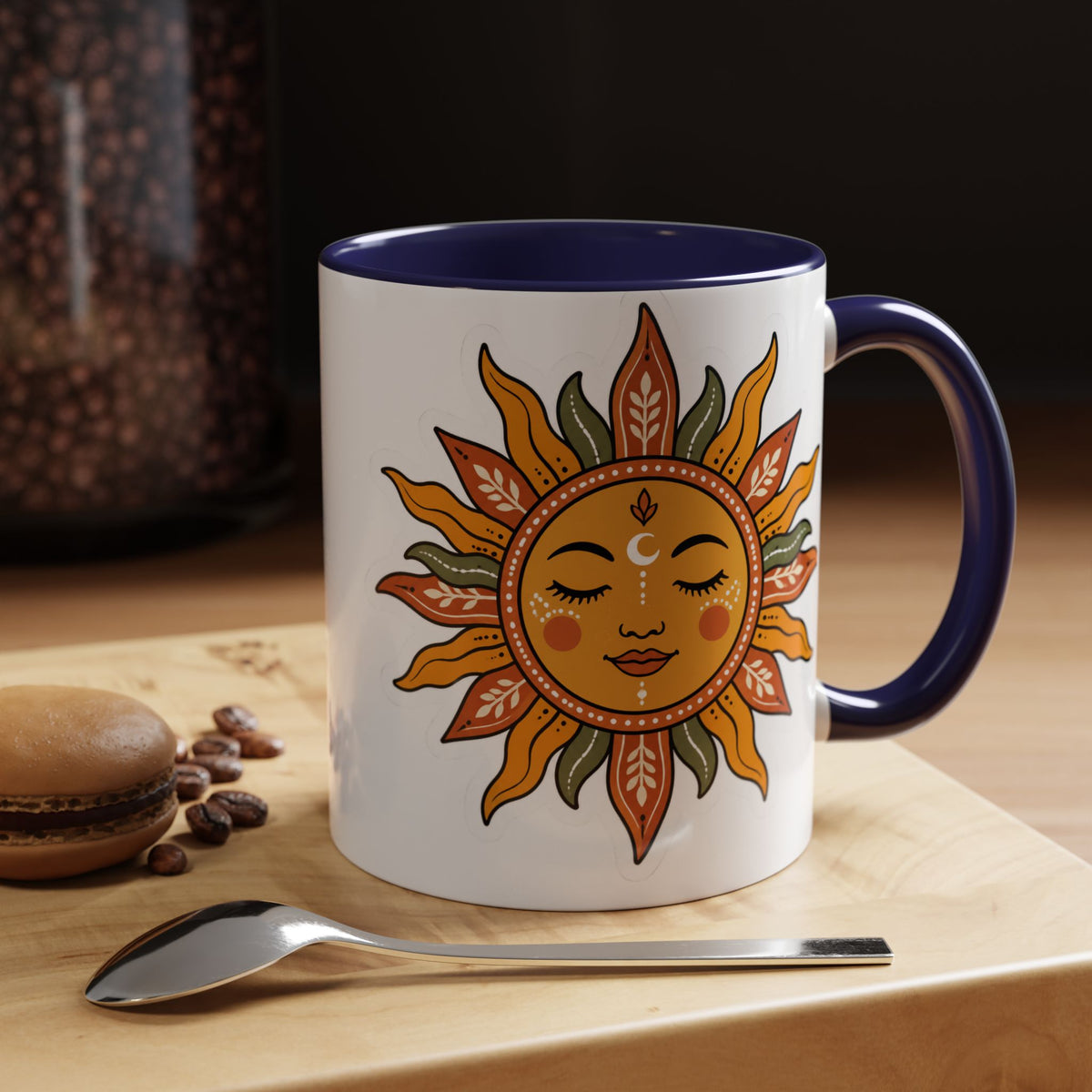 Sunface Accent Coffee Mug — Boho Sun Goddess Ceramic Mug (11/15oz)