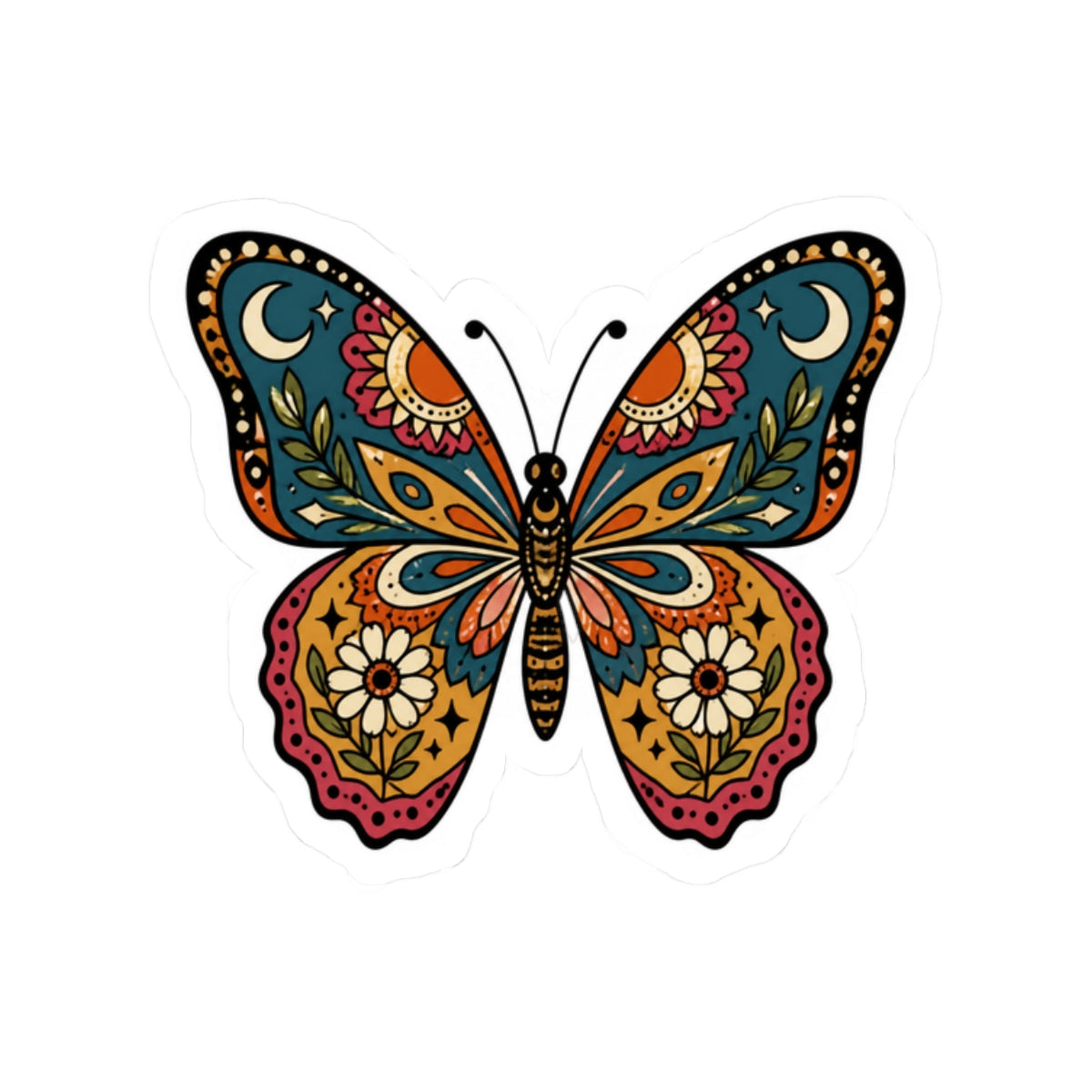 Colorful Botanical Butterfly Kiss-Cut Sticker