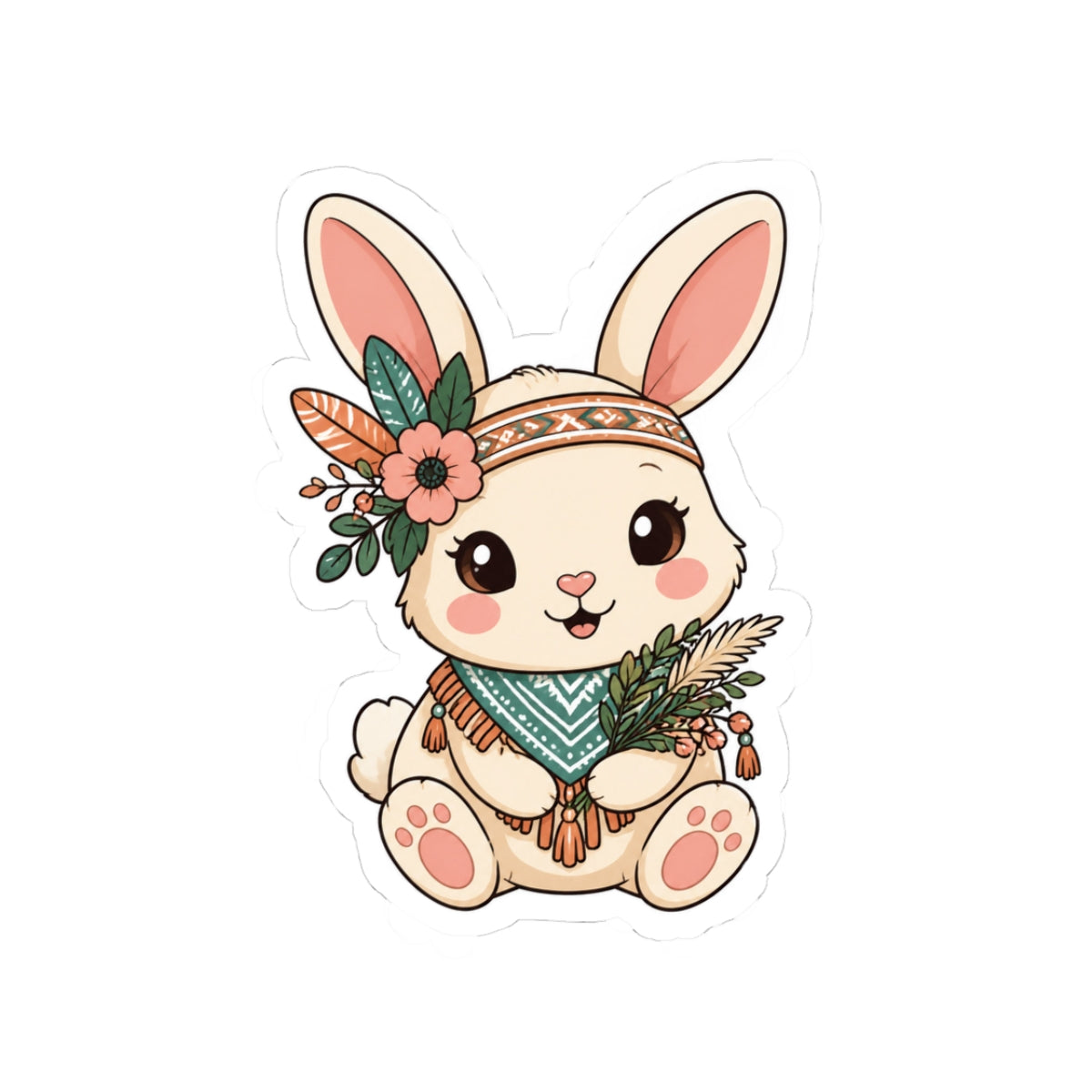 Cute Floral Boho Bunny Kiss-Cut Sticker