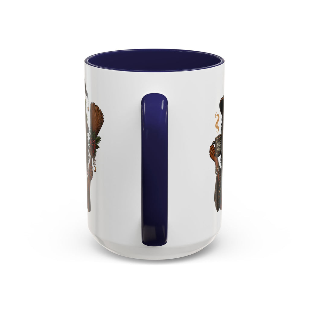 Witchy Christmas Coffee Mug with Black Witch and Broom Design