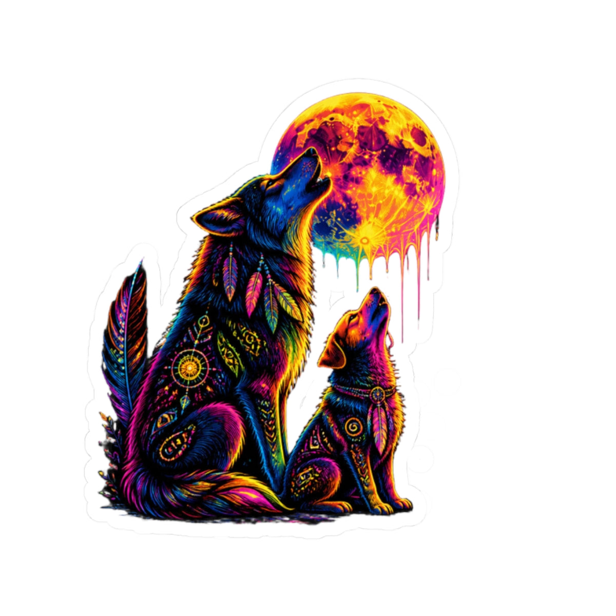 Cosmic Wolf and Moon Kiss-Cut Sticker