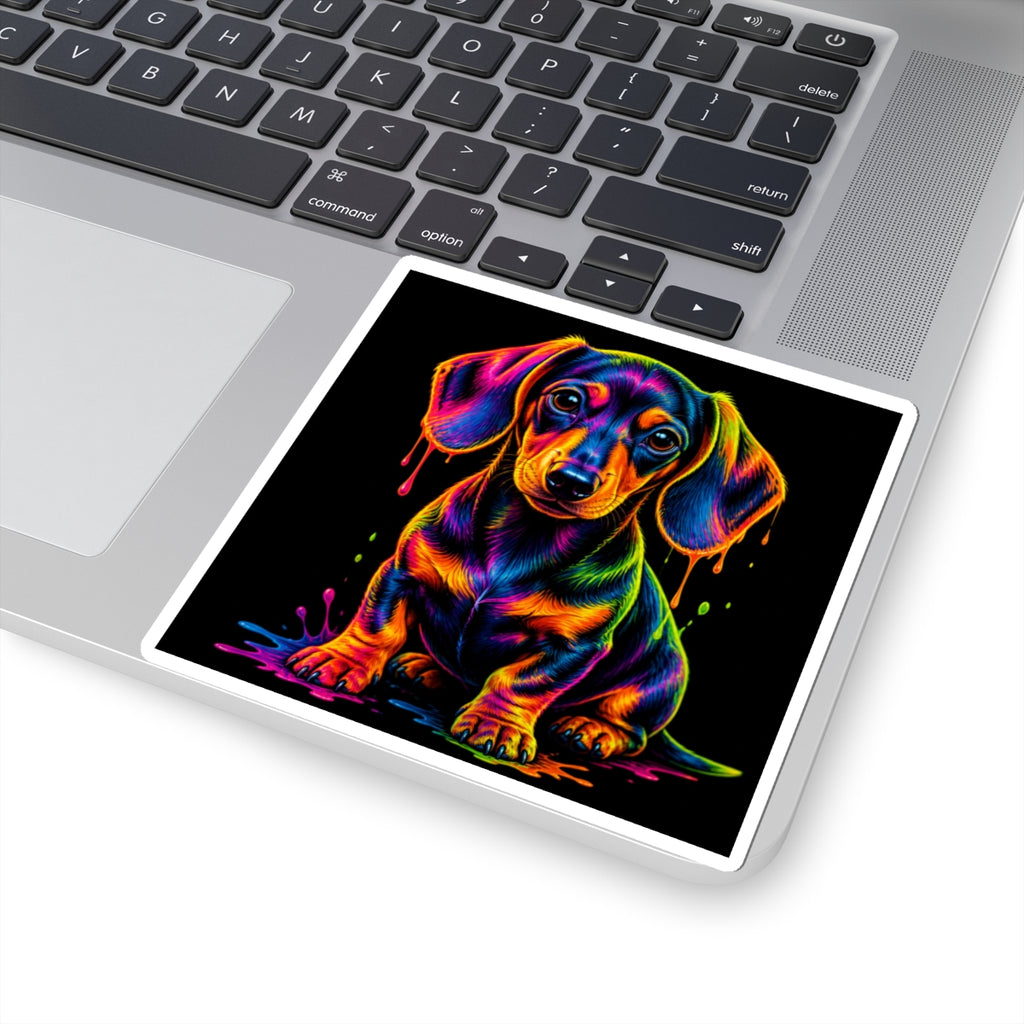 Neon Rainbow Dachshund Kiss-Cut Sticker