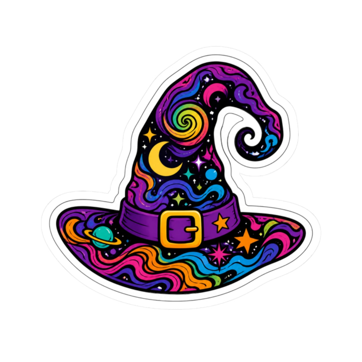 Psychedelic Witch Hat Sticker — Colorful Magic Kiss-Cut Decal for Laptops & Journals