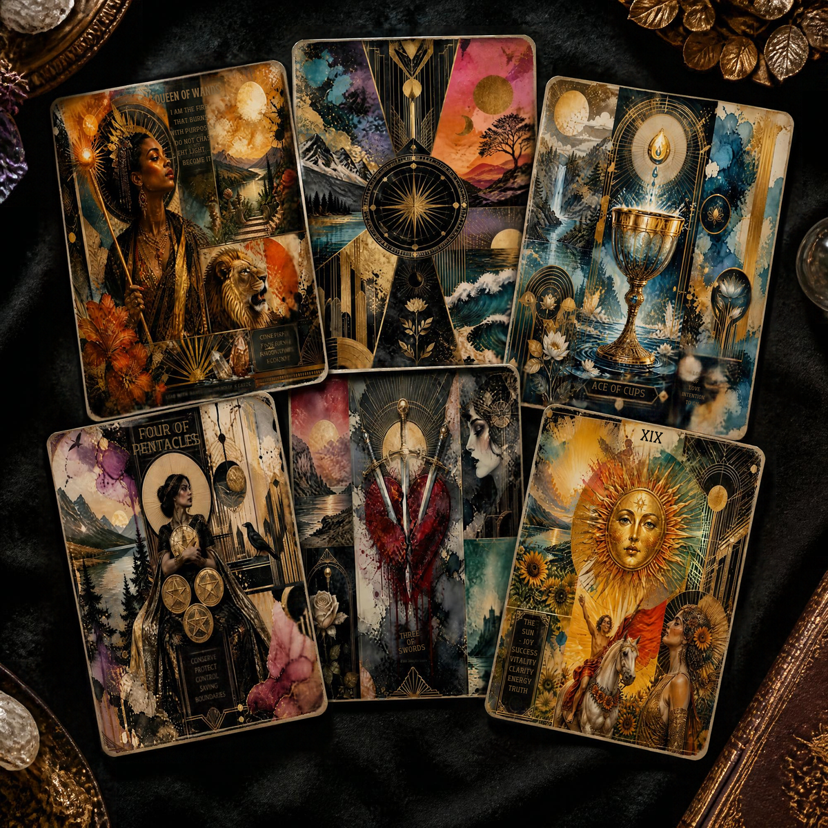 Fractured Gold Printable Tarot Deck (With Tuck Box and Cheat Sheet)